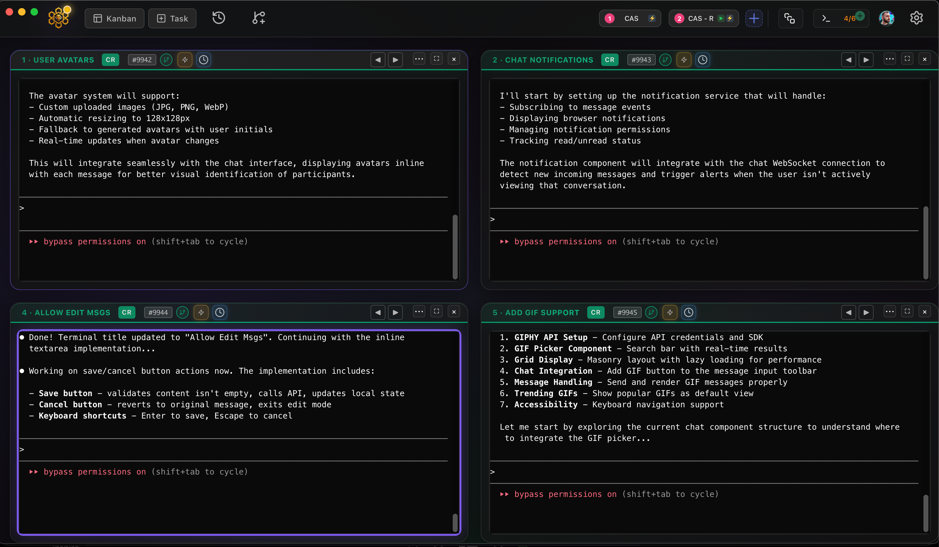 Multiple Claude Code terminals running in parallel in CodeAgentSwarm workspace